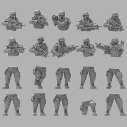Heck Ghosts Assault Infantry w/ Rifles, Semi-modular Sci-Fi warriors by ThatEvilOne, Sci-Fi Wargames Guard Proxy, Imperial Auxilia Army