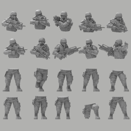 Heck Ghosts Assault Infantry w/ Rifles, Semi-modular Sci-Fi warriors by ThatEvilOne, Sci-Fi Wargames Guard Proxy, Imperial Auxilia Army