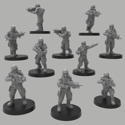 Heck Ghosts Assault Infantry w/ Rifles, Semi-modular Sci-Fi warriors by ThatEvilOne, Sci-Fi Wargames Guard Proxy, Imperial Auxilia Army