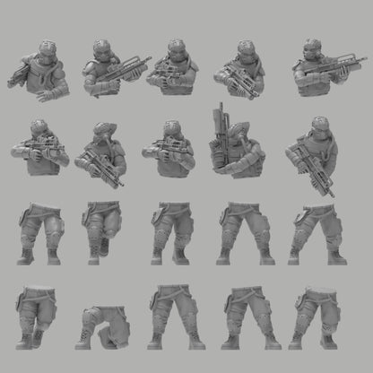 Heck Ghosts Advanced Infantry w/ Rifles, Semi-modular Sci-Fi warriors by ThatEvilOne, Sci-Fi Wargames Guard Proxy, Imperial Auxilia