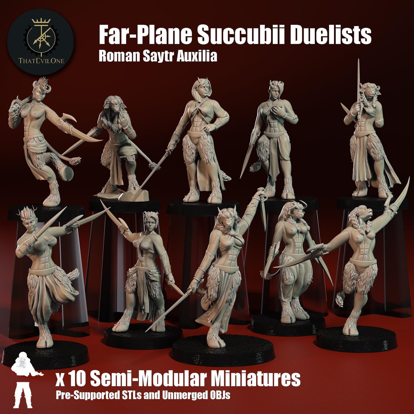 Roman Saytr Far-Plane Sucubii Duelists, Monopose Sci-Fi warriors by ThatEvilOne, Sci-fi Wargames Proxy, Demonic Roman-inspired army
