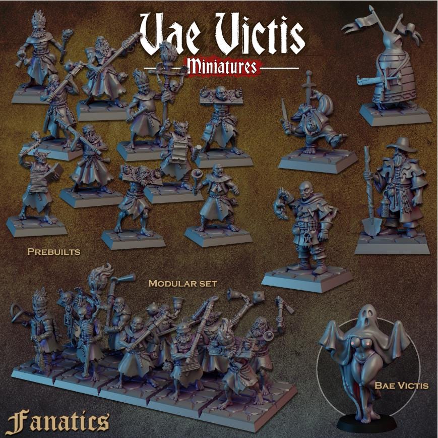 Fanatics and Zealots Warband, Rat Catcher, Sword Swallower, Grave Keeper, Fantasy Miniatures by Vae Victis, perfect for Fantasy Wargames