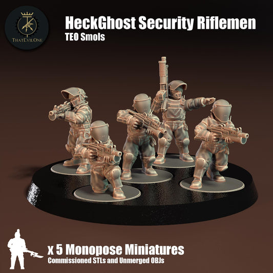 Smol HeckGhost Security Riflemen, 8mm Scale Monopose Sci-Fi warriors by ThatEvilOne, Miniature Sci-Fi Wargames Proxy