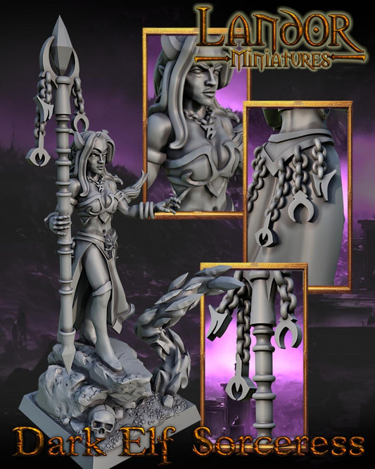Dark Elf Sorceress, Modular Dark Elven miniatures by Landor Miniatures! Dark Elves for Fantasy Wargames