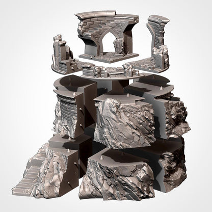 Modular RUINS on the MOUNTAIN by Txarli Factory Fantasy Terrain Ruined Castle Set, Perfect for Tabletop Wargames