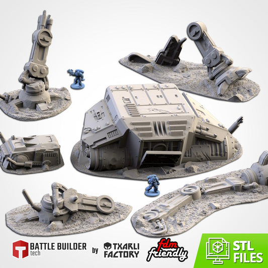 Modular CRASHED ROBOT DOG Txarli Factory Sci-Fi modular Wreckage Set, Perfect for Tabletop Wargames