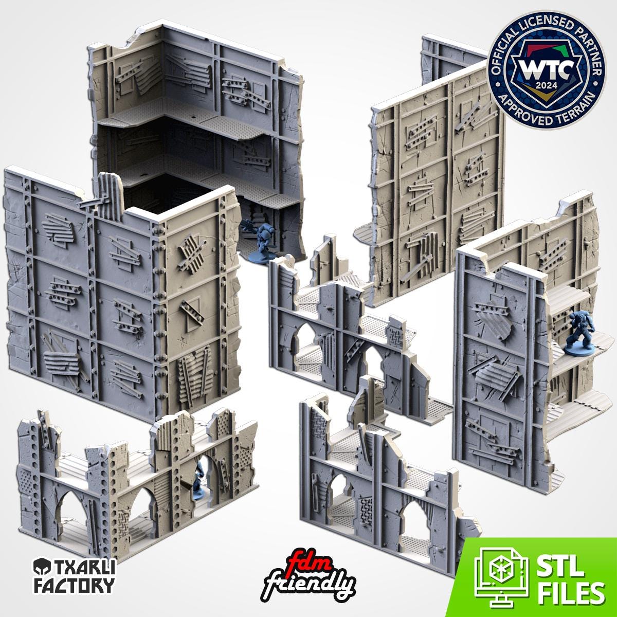 Modular POSTAPOCALYPTIC RUINS WTC 01 set Txarli Factory Ruined Building Terrain Cityscape Set, Perfect for Tabletop Wargames