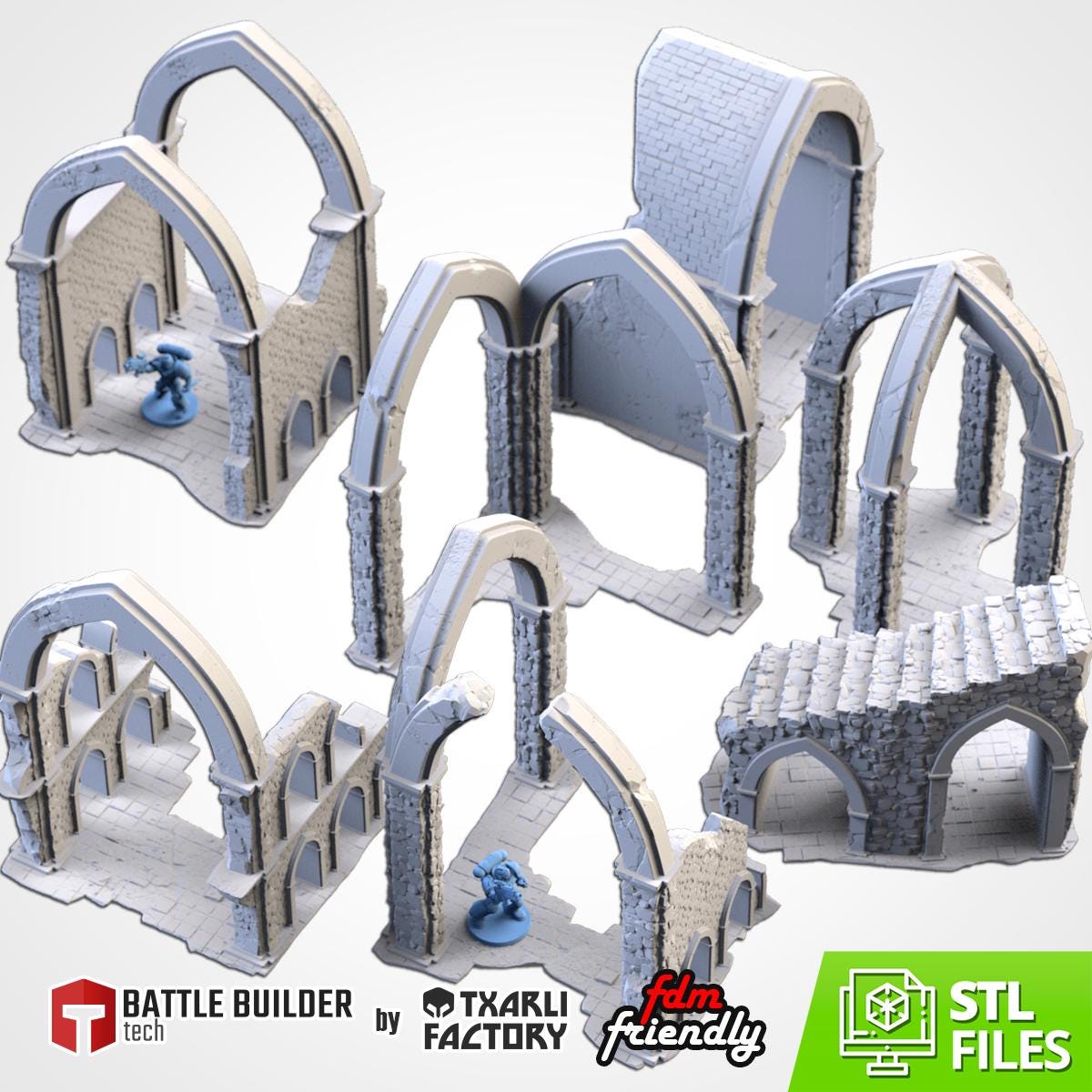 Modular MAJESTIC RUINS by Txarli Factory Fantasy Terrain Ruined Castle Set, Perfect for Tabletop Wargames