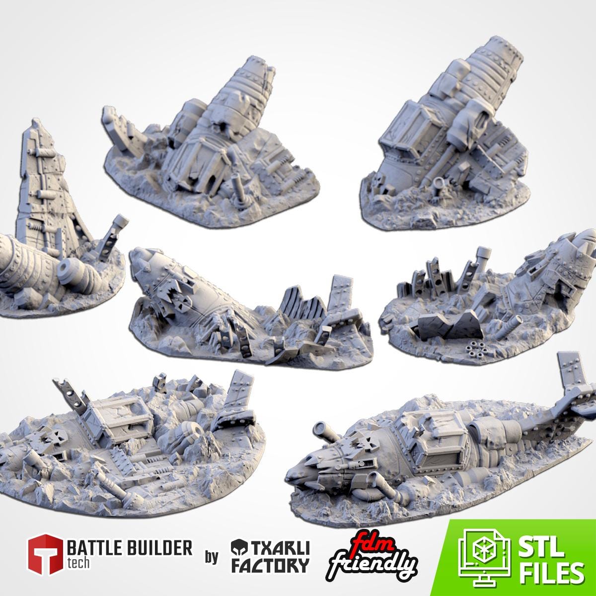 Modular CRASHED PLANES Txarli Factory Sci-Fi modular Wreckage Set, Perfect for Tabletop Wargames