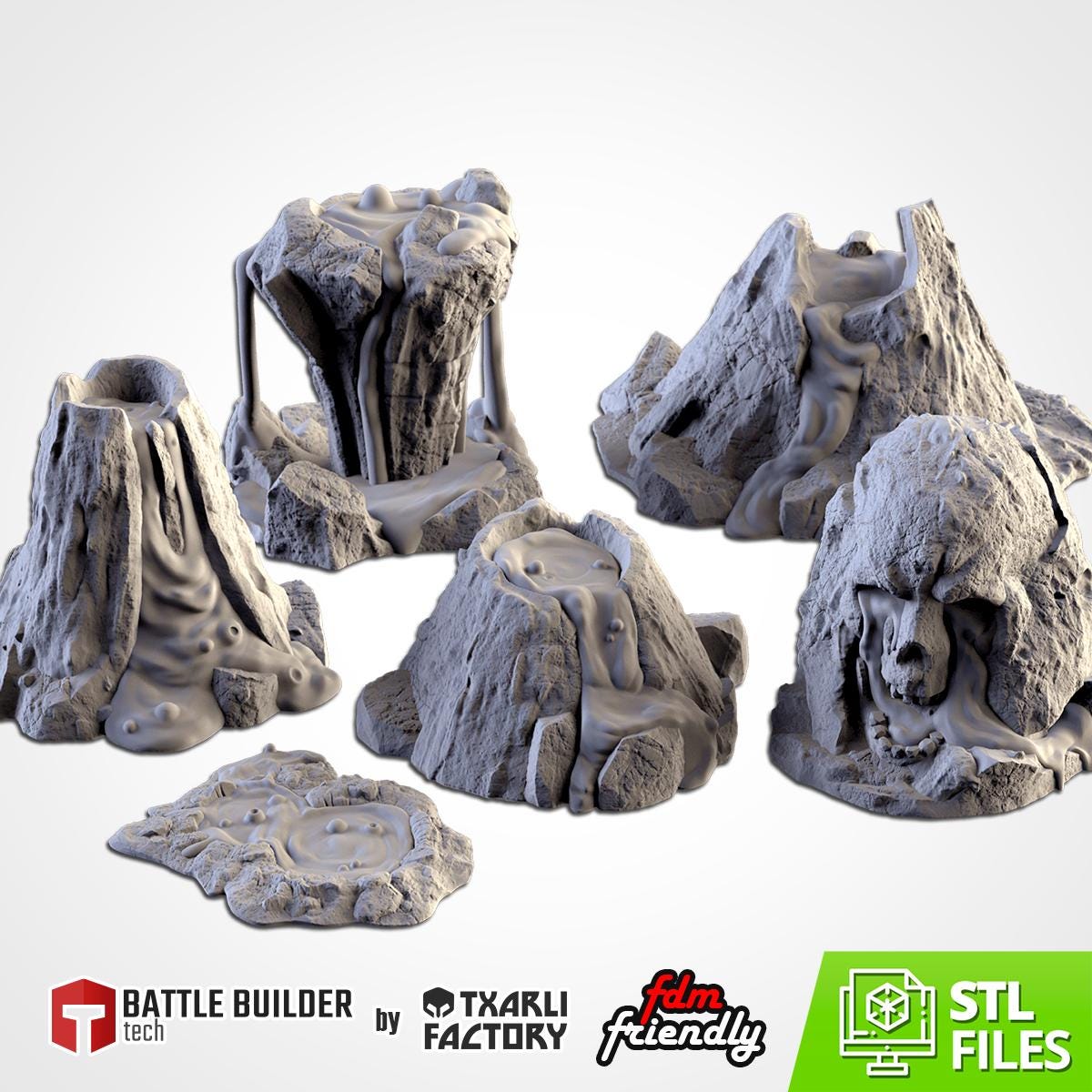 VOLCANIC TERRAIN Modular Wargaming Scatter Terrain by Txarli Factory for Tabletop Wargames