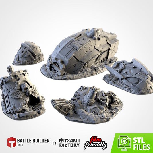 Modular DESTROYED TITAN Txarli Factory Sci-Fi modular Wreckage Set, Perfect for Tabletop Wargames