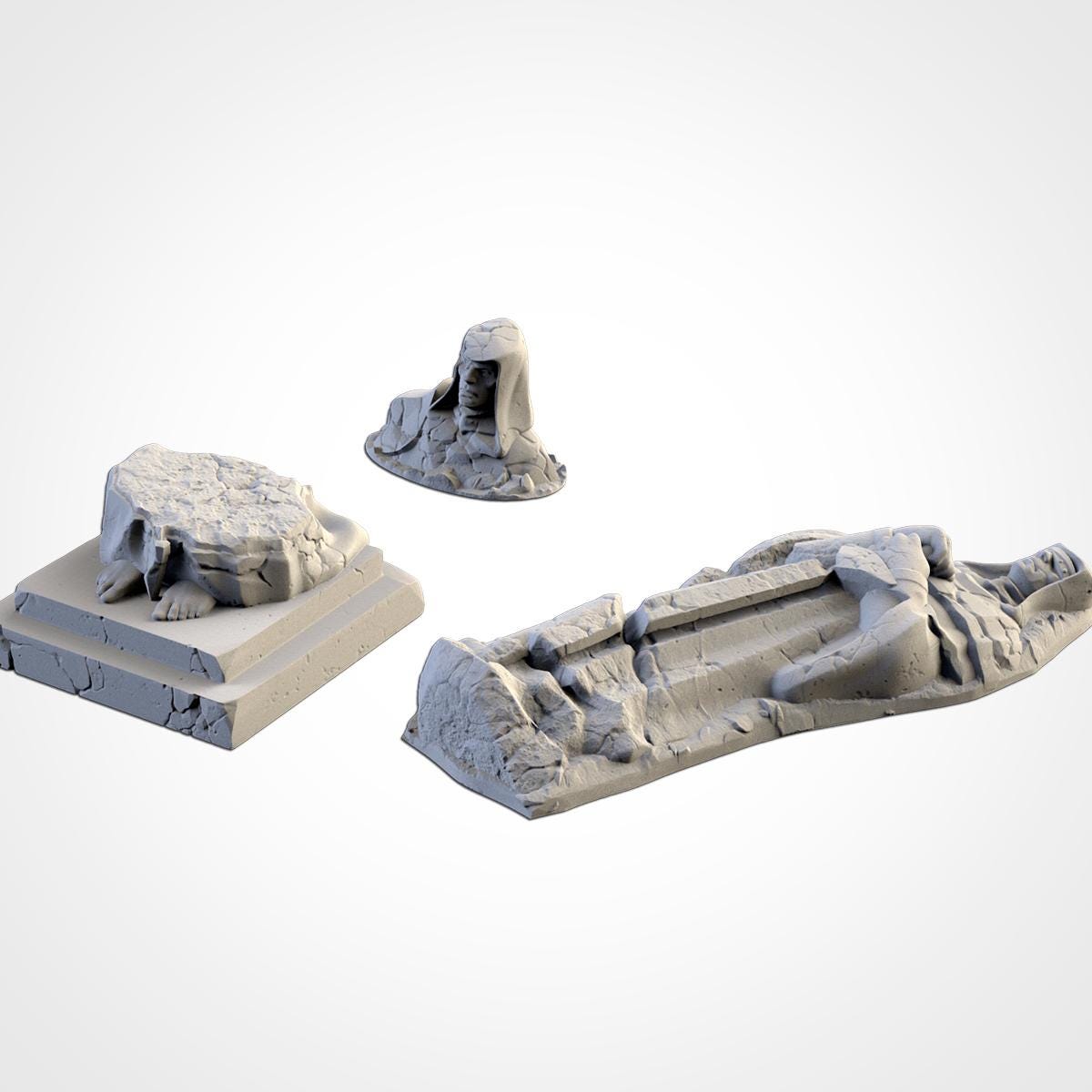 Modular MIDDLE EARTH terrain by Txarli Factory Fantasy Terrain Ruined Statues Set, Perfect for Tabletop Wargames