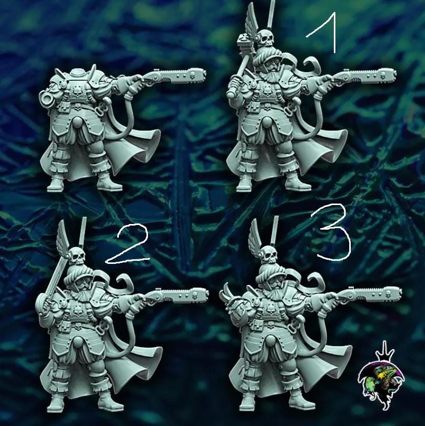Lazknecht Commander, Space Castellan Proxy, Sci-Fi Wargames Miniatures by Reptilian Overlords, Grimdark Guardsmen Character