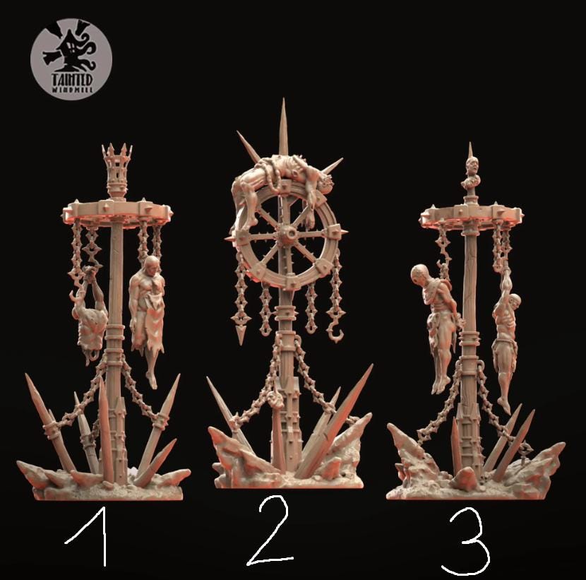 Executed Villagers, Chaotic Heretical Terrain Features Sculpted by Tainted Windmill for Wargames set in the Grimdark Future