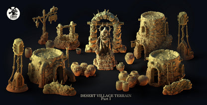 Desert Village Terrain Set, Chaotic Plagued Terrain Sculpted by Tainted Windmill for Wargames set in the Grimdark Future