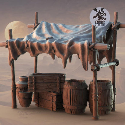 Small Desert Village Terrain Set, Chaotic Plagued Terrain Sculpted by Tainted Windmill for Wargames set in the Grimdark Future