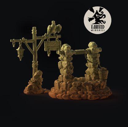 Small Desert Village Terrain Set, Chaotic Plagued Terrain Sculpted by Tainted Windmill for Wargames set in the Grimdark Future