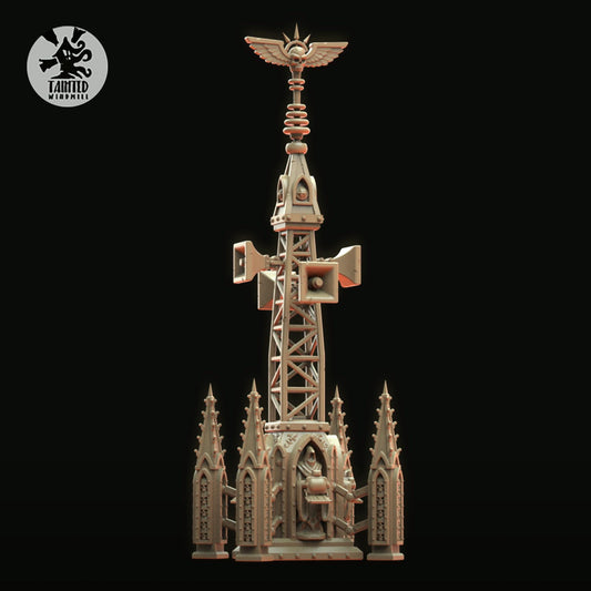 Diffusor Gothic Antenna, Imperial Industrial Terrain Features Sculpted by Tainted Windmill for Wargames set in the Grimdark Future