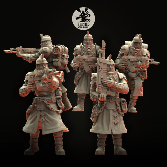 Templar Guards Janissaries, Imperial Guardsmen Sculpted by Tainted Windmill for Wargames set in the Grimdark Future