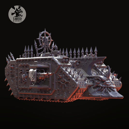 Chaos Heavy Transport Vehicle, Chaos Space Marine Transport Vehicle Sculpted by Tainted Windmill for Wargames set in the Grimdark Future