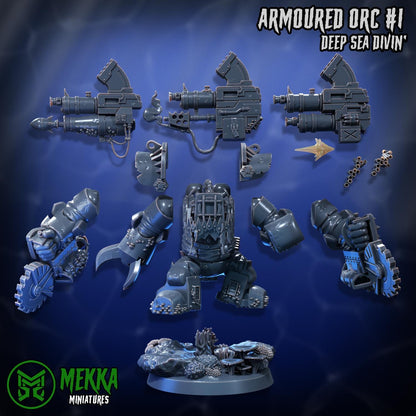 Armoured Ork Set, Space-Faring Orkish Menace Sculpted by Mekka Miniatures, Grimdark Compatible, Scaled for Sci-Fi Miniature Wargames