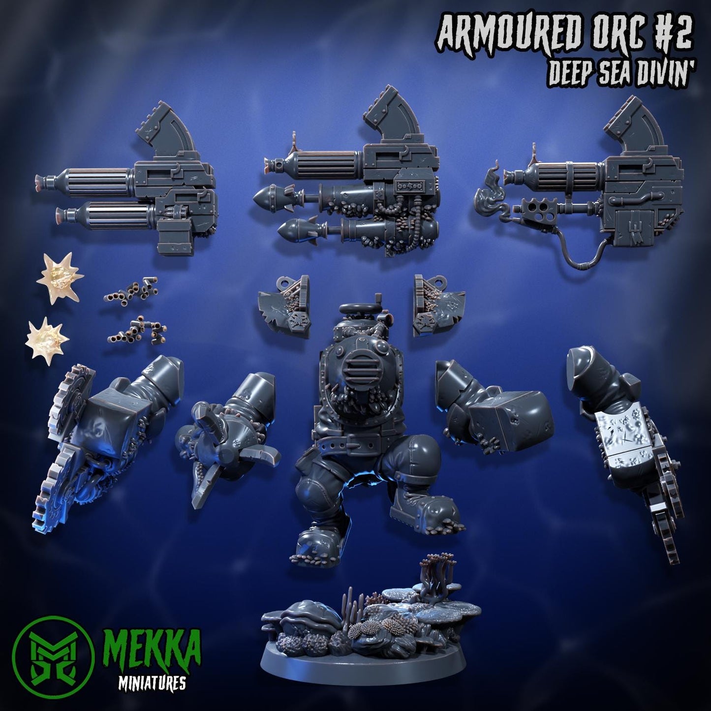 Armoured Ork Set, Space-Faring Orkish Menace Sculpted by Mekka Miniatures, Grimdark Compatible, Scaled for Sci-Fi Miniature Wargames