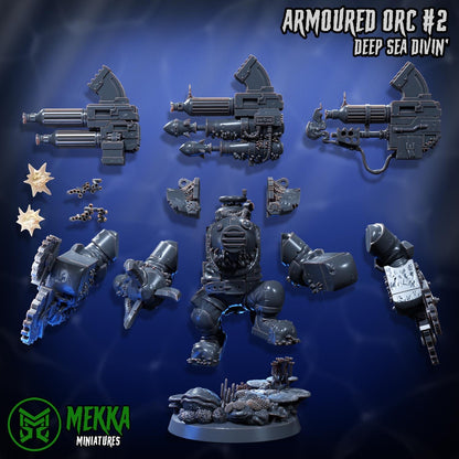 Armoured Ork Set, Space-Faring Orkish Menace Sculpted by Mekka Miniatures, Grimdark Compatible, Scaled for Sci-Fi Miniature Wargames