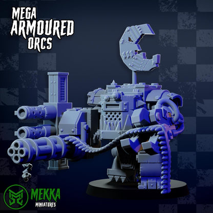 Mega Armoured Orcs, Space-Faring Orkish Menace Sculpted by Mekka Miniatures, Grimdark Compatible, Scaled for Sci-Fi Miniature Wargames