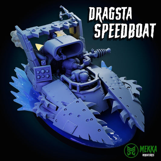 Pirate Dragsta Speedboat, Space-Faring Orkish Menace Sculpted by Mekka Miniatures, Grimdark Compatible, Scaled for Sci-Fi Miniature Wargames