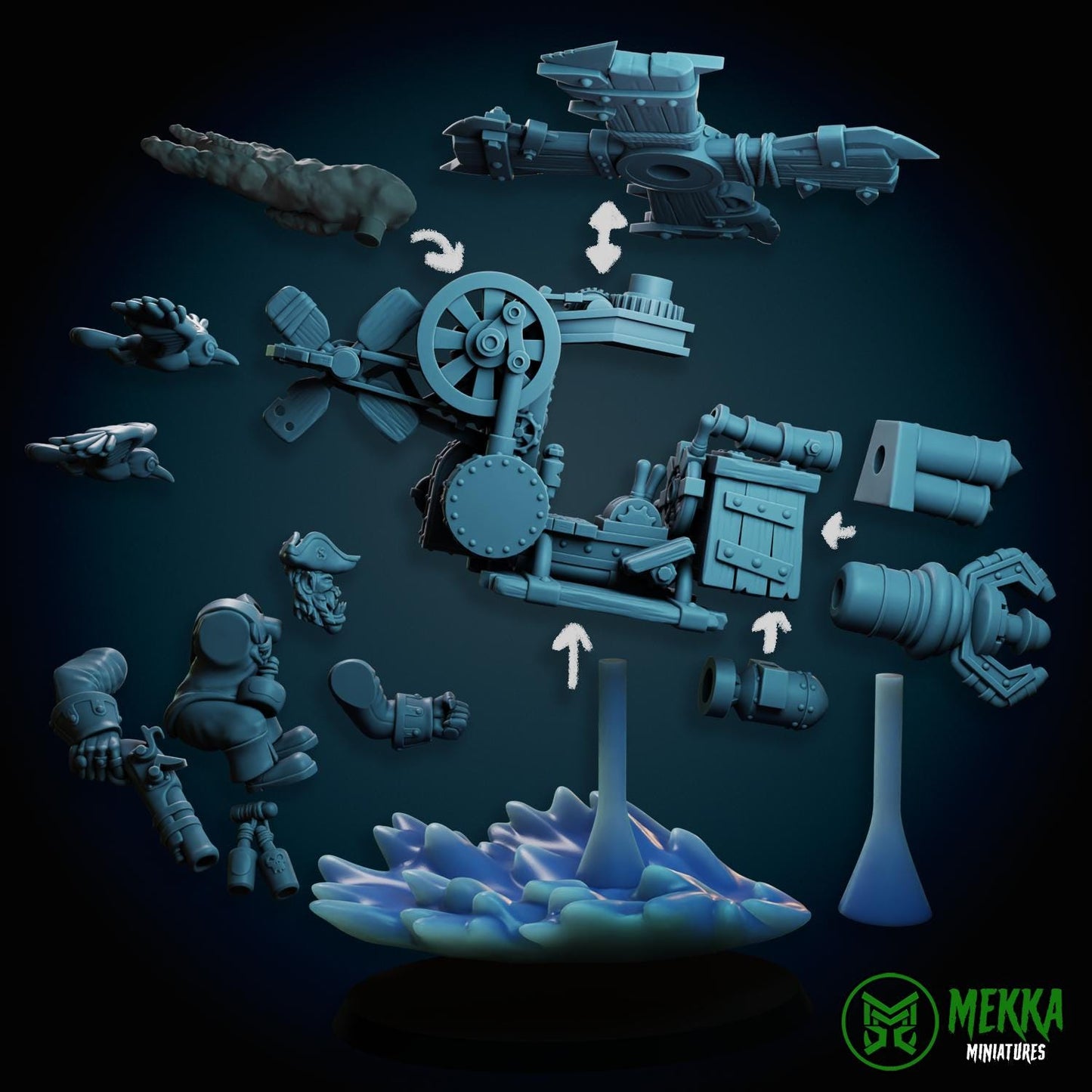 Pirate Choppas, Space-Faring Orkish Menace Sculpted by Mekka Miniatures, Grimdark Compatible, Scaled for Sci-Fi Miniature Wargames