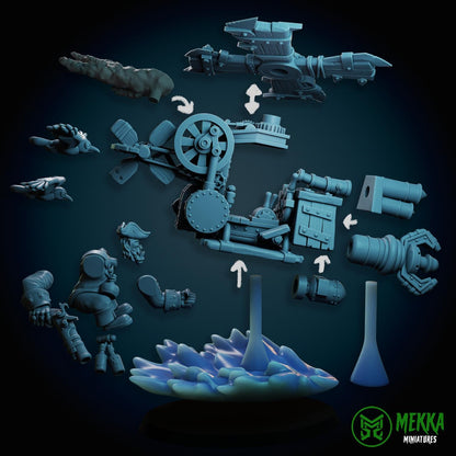 Pirate Choppas, Space-Faring Orkish Menace Sculpted by Mekka Miniatures, Grimdark Compatible, Scaled for Sci-Fi Miniature Wargames