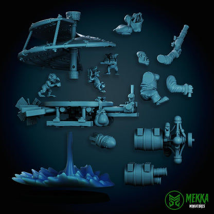 Pirate Choppas, Space-Faring Orkish Menace Sculpted by Mekka Miniatures, Grimdark Compatible, Scaled for Sci-Fi Miniature Wargames