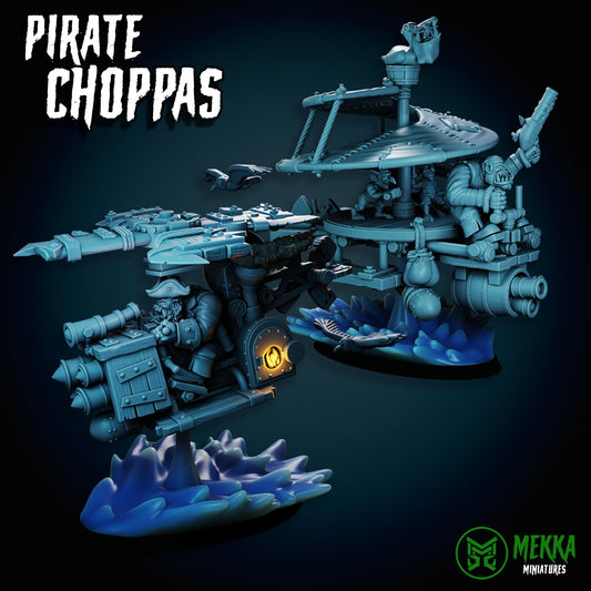 Pirate Choppas, Space-Faring Orkish Menace Sculpted by Mekka Miniatures, Grimdark Compatible, Scaled for Sci-Fi Miniature Wargames