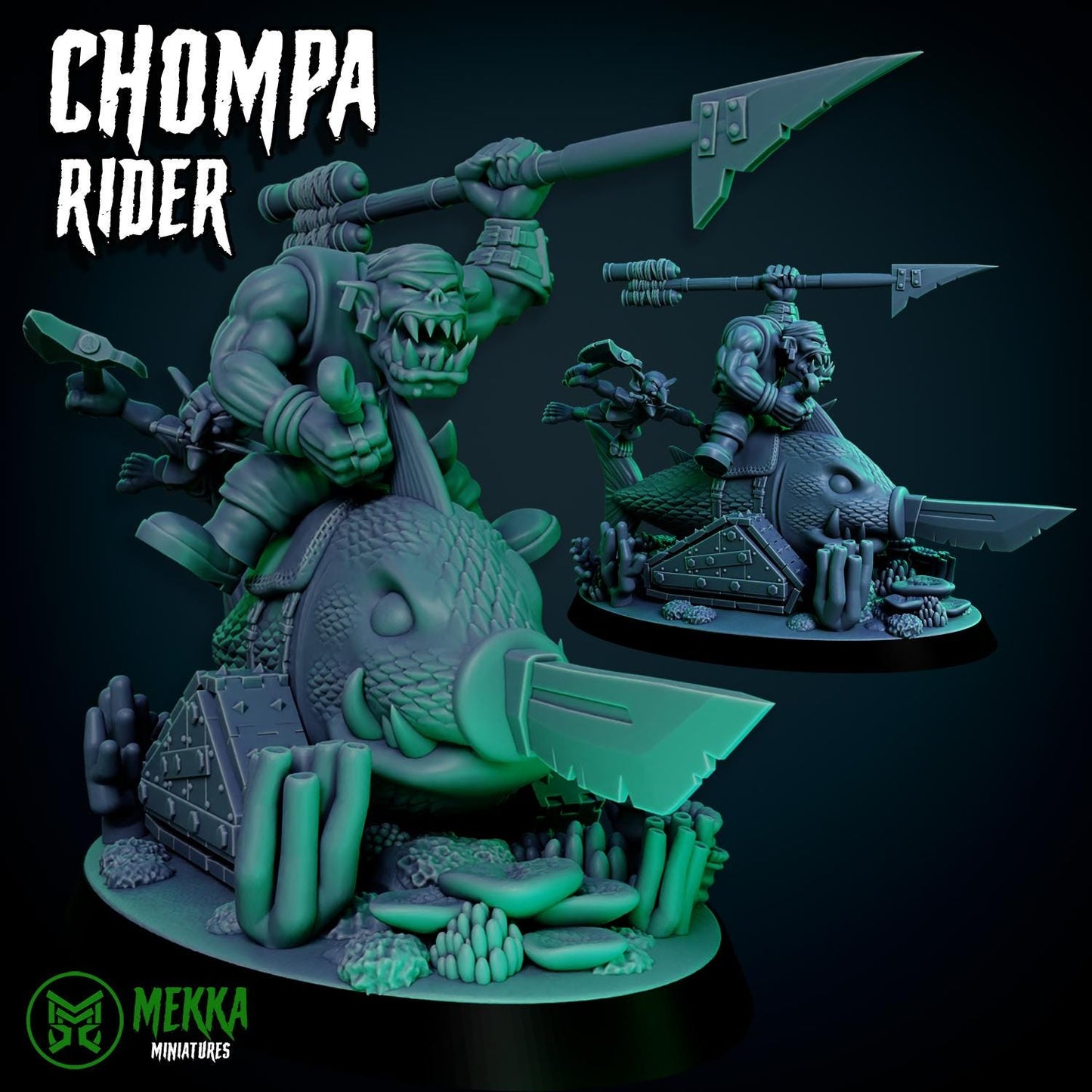Chompa Riders, Space-Faring Orkish Menace Sculpted by Mekka Miniatures, Grimdark Compatible, Scaled for Sci-Fi Miniature Wargames