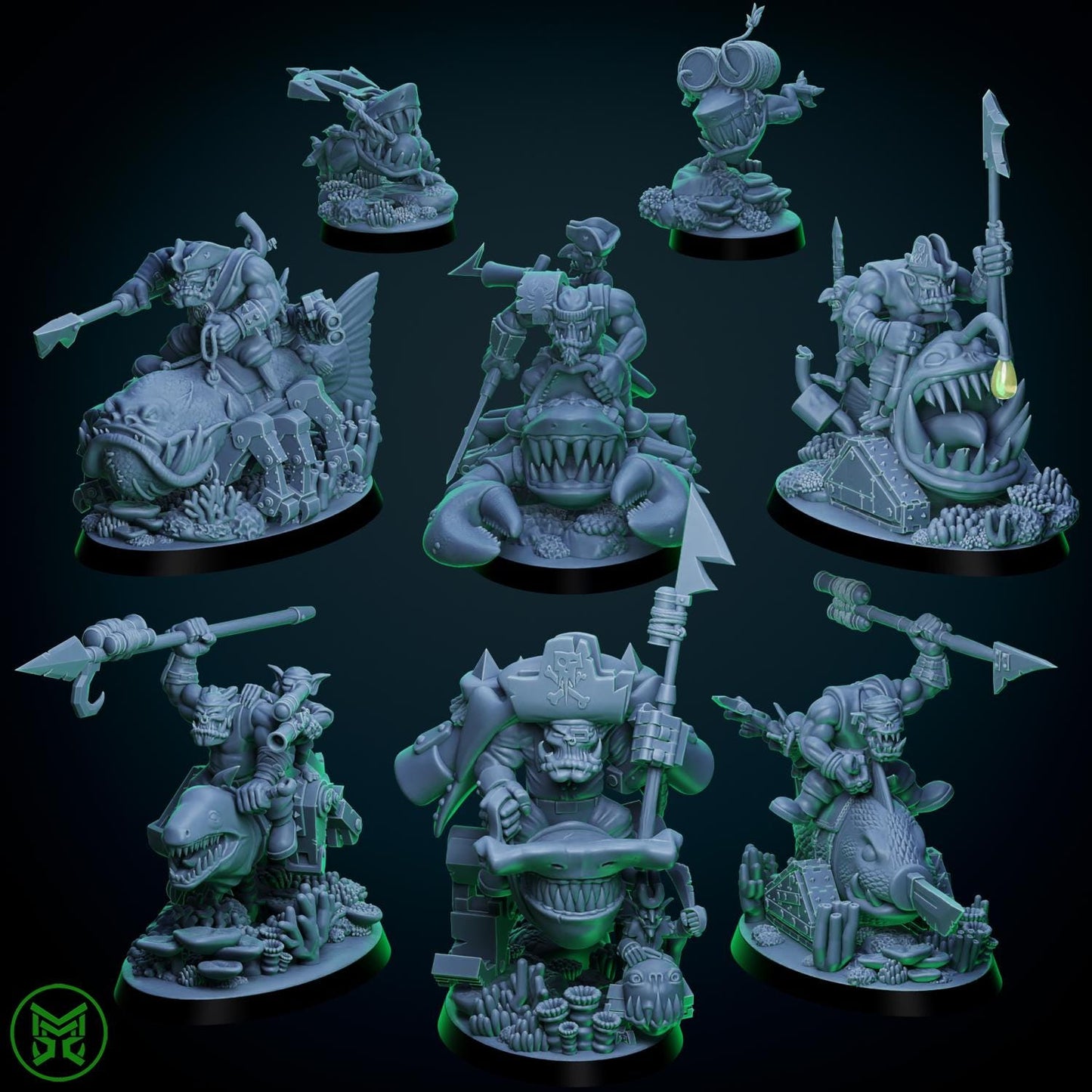 Chompa Riders, Space-Faring Orkish Menace Sculpted by Mekka Miniatures, Grimdark Compatible, Scaled for Sci-Fi Miniature Wargames