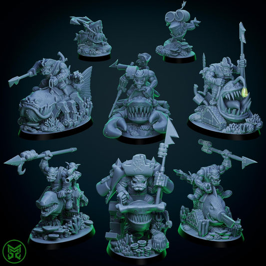 Chompa Riders, Space-Faring Orkish Menace Sculpted by Mekka Miniatures, Grimdark Compatible, Scaled for Sci-Fi Miniature Wargames