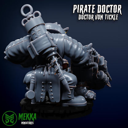 Pirate Doctor, Space-Faring Orkish Menace Sculpted by Mekka Miniatures, Grimdark Compatible, Scaled for Sci-Fi Miniature Wargames