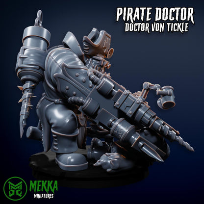 Pirate Doctor, Space-Faring Orkish Menace Sculpted by Mekka Miniatures, Grimdark Compatible, Scaled for Sci-Fi Miniature Wargames