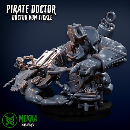 Pirate Doctor, Space-Faring Orkish Menace Sculpted by Mekka Miniatures, Grimdark Compatible, Scaled for Sci-Fi Miniature Wargames