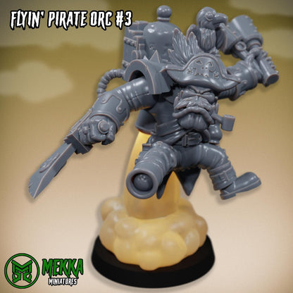 Flyin Orc Pirates, Space-Faring Orkish Menace Sculpted by Mekka Miniatures, Grimdark Compatible, Scaled for Sci-Fi Miniature Wargames