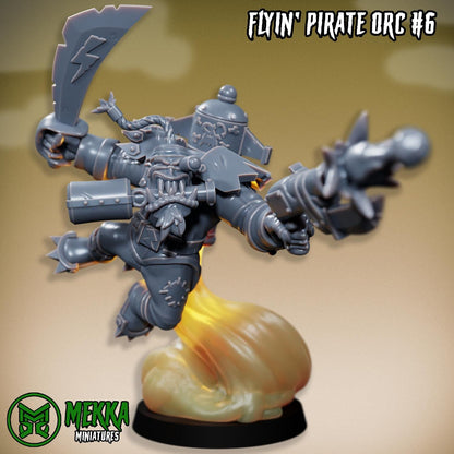 Flyin Orc Pirates, Space-Faring Orkish Menace Sculpted by Mekka Miniatures, Grimdark Compatible, Scaled for Sci-Fi Miniature Wargames
