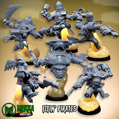 Flyin Orc Pirates, Space-Faring Orkish Menace Sculpted by Mekka Miniatures, Grimdark Compatible, Scaled for Sci-Fi Miniature Wargames