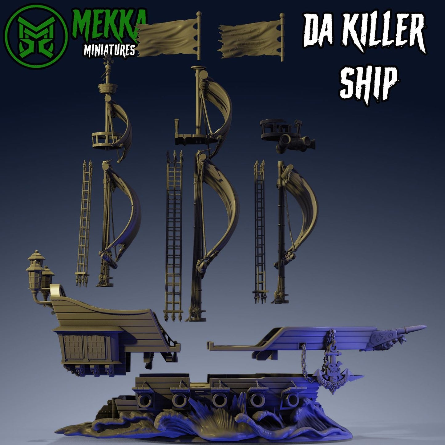 Da Killer Ship, Space-Faring Orkish Menace Sculpted by Mekka Miniatures, Grimdark Compatible, Scaled for Sci-Fi Miniature Wargames