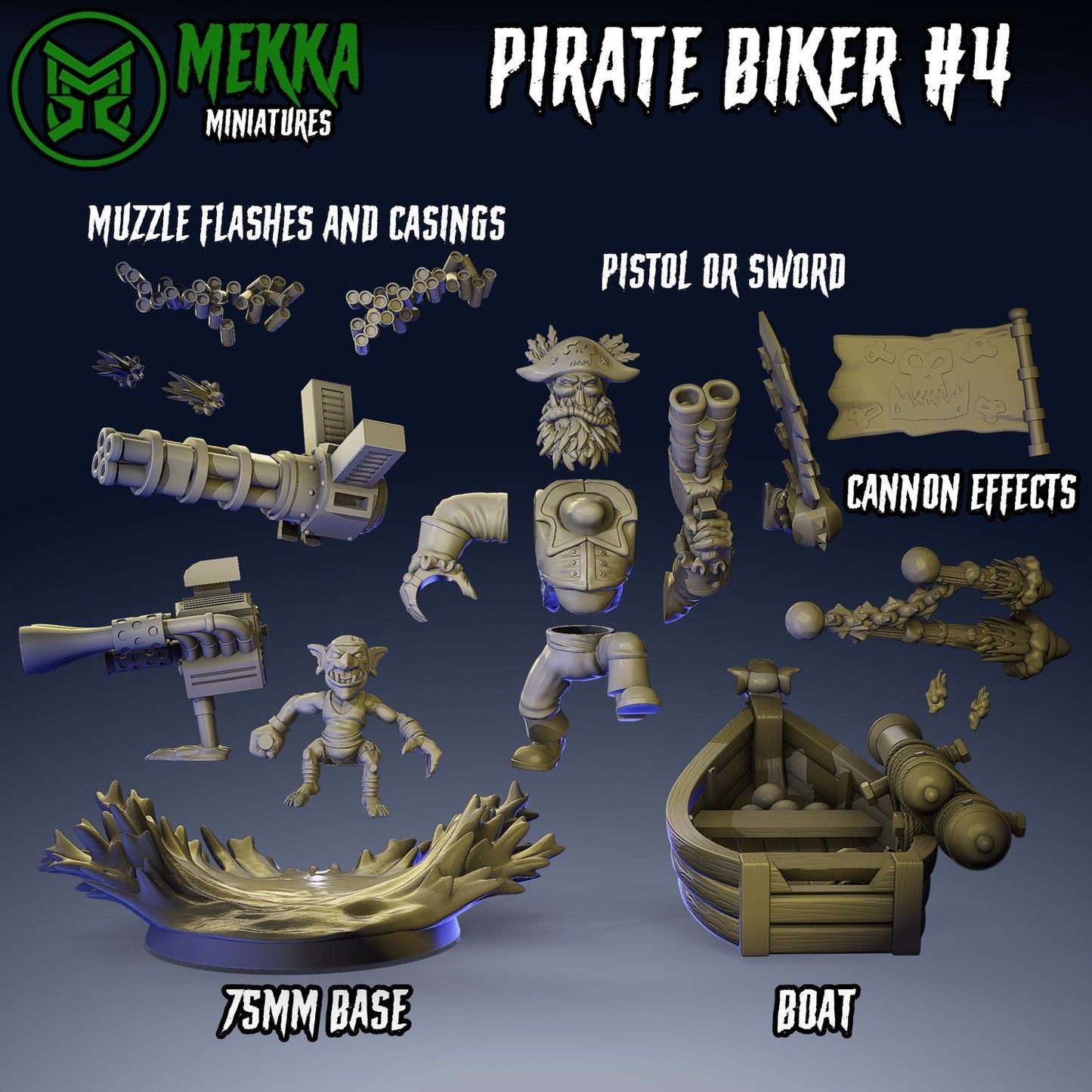 Pirate Biker Set, Space-Faring Orkish Menace Sculpted by Mekka Miniatures, Grimdark Compatible, Scaled for Sci-Fi Miniature Wargames