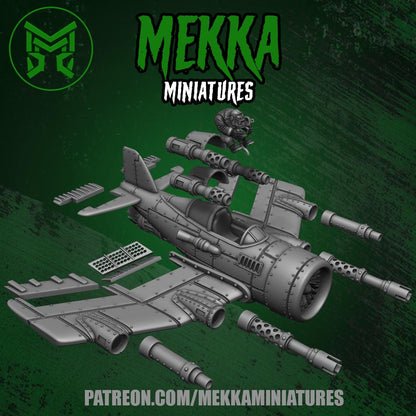 Orc Jet, Space-Faring Orkish Menace Sculpted by Mekka Miniatures, Grimdark Compatible, Scaled for Sci-Fi Miniature Wargames