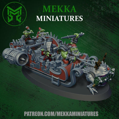 Santa Orc Sleigh, Space-Faring Orkish Menace Sculpted by Mekka Miniatures, Grimdark Compatible, Scaled for Sci-Fi Miniature Wargames