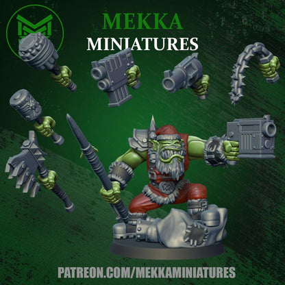 Santa Orc Sleigh, Space-Faring Orkish Menace Sculpted by Mekka Miniatures, Grimdark Compatible, Scaled for Sci-Fi Miniature Wargames