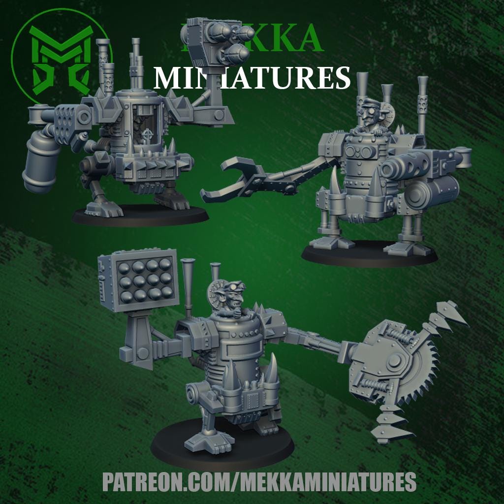 Modular Killer Kans! Space-Faring Orkish Menace Sculpted by Mekka Miniatures, Grimdark Compatible, Scaled for Sci-Fi Miniature Wargames