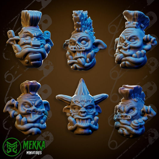 Orc Punk Heads set! Space-Faring Orkish Menace Sculpted by Mekka Miniatures, Grimdark Compatible, Scaled for Sci-Fi Miniature Wargames