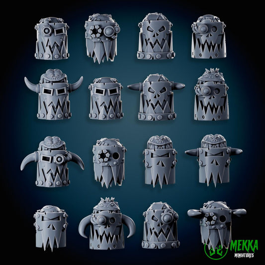 Irons Masks! Space-Faring Orkish Menace Sculpted by Mekka Miniatures, Grimdark Compatible, Scaled for Sci-Fi Miniature Wargames